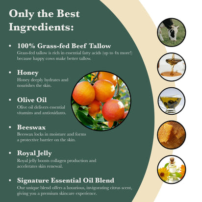 Tallow Balm with Raw Honey - Moisturizing Cream for Soft Smooth Skin - Handmade All-Natural Moisturizer