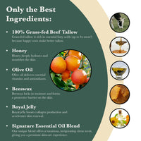 Tallow Balm with Raw Honey - Moisturizing Cream for Soft Smooth Skin - Handmade All-Natural Moisturizer